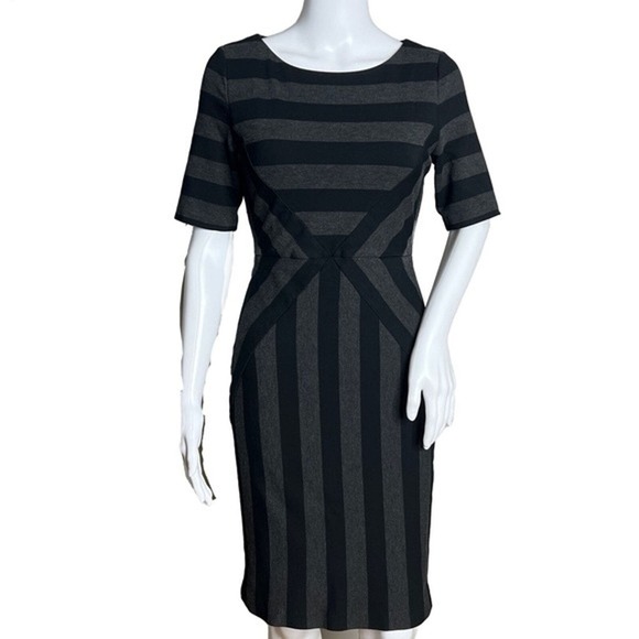 Anthropologie Maeve Dress Womens‎ 8 Geoplane Striped Black Gray Sheath Preppy - Picture 1 of 8